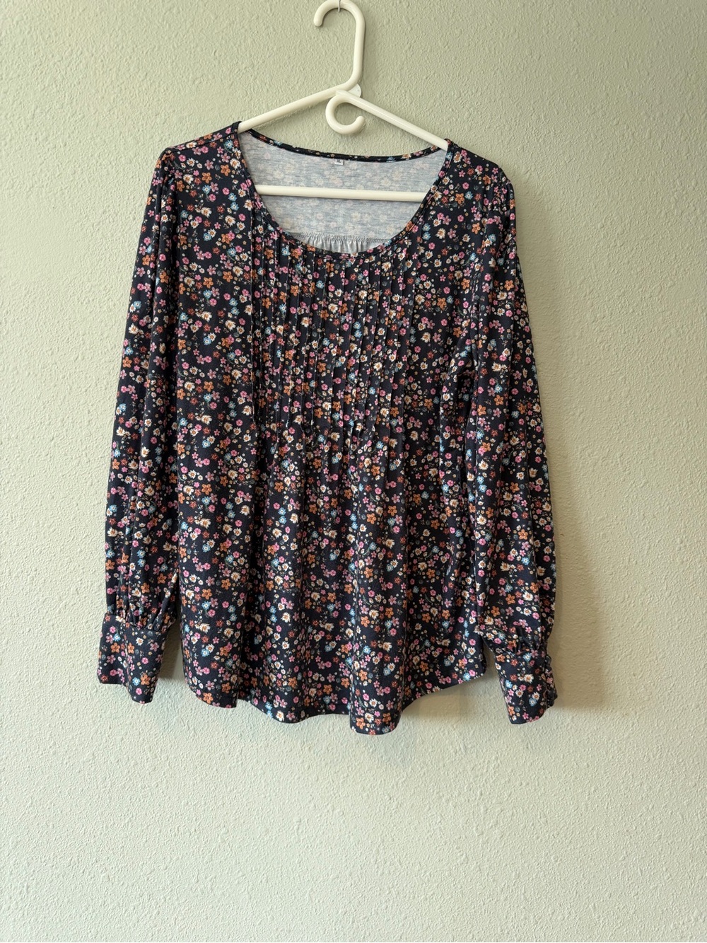 Women's Navy Floral Long-Sleeve Peasant Top